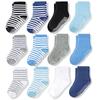 CozyWay Toddler Grip Socks - Non-Slip Gripper Soles for Active Play with Toddler Socks With Grippers - Breathable Soft Cotton Crew Style - 3T-5T, Blue/White Crew - Pack of 12 view 1