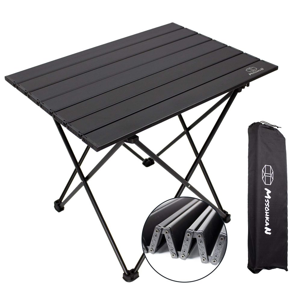 MSSOHKAN Camping Table Folding Portable Camp Side Table Aluminum Lightweight Carry Bag Beach Outdoor Hiking Picnics BBQ Cooking Dining Kitchen Black Medium