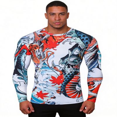 Red Plume Mens 3D Printed Compression Long Sleeve T Shirts Top Tees (Pattern A, X-Large)