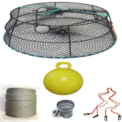 KUFA Sports Tower Style Prawn Trap with 400' Rope, Yellow Float, Vented Bait Jar & Harness Combo (CT79+PAL56+HA2)