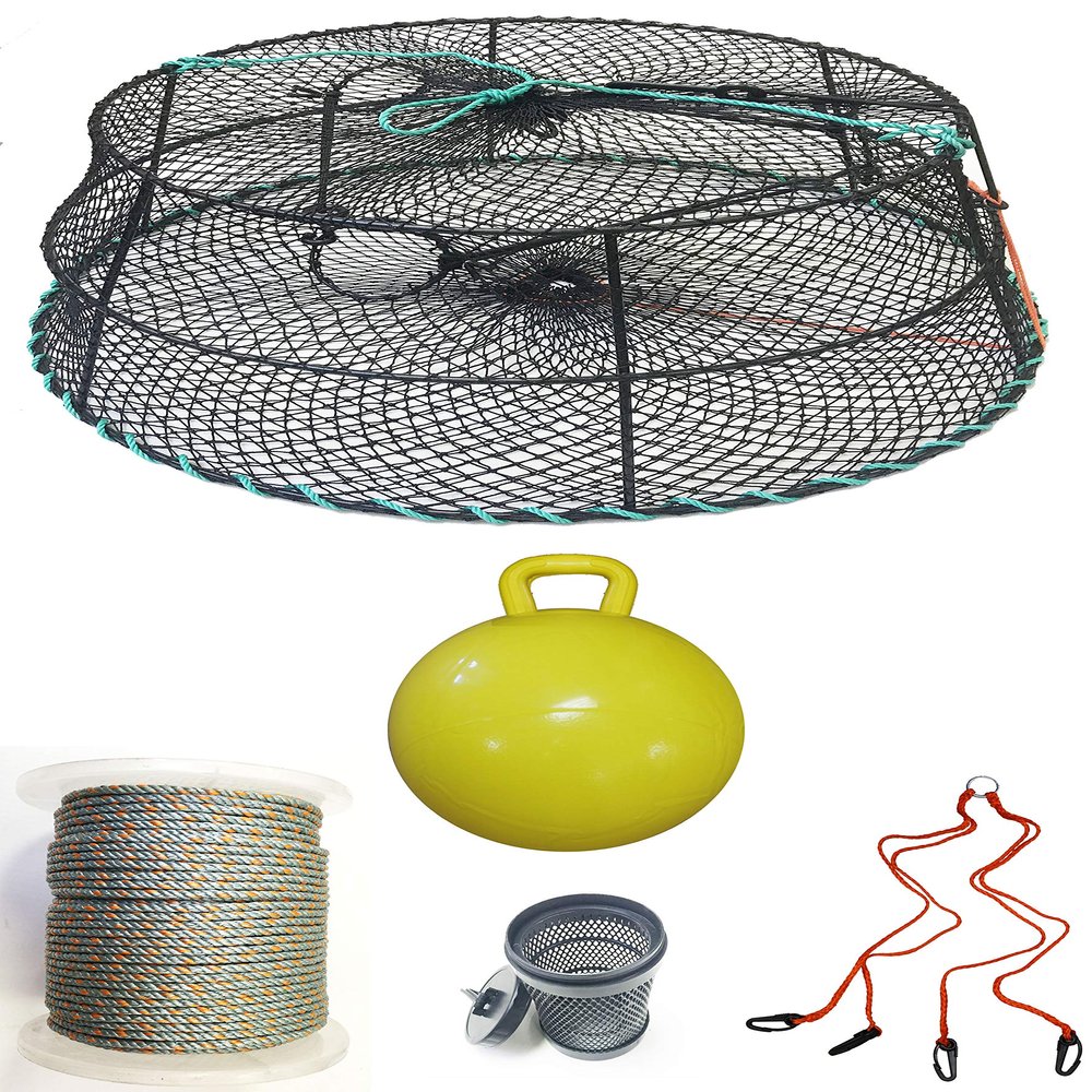 KUFA Sports Tower Style Prawn Trap with 400' Rope, Yellow Float, Vented Bait Jar & Harness Combo (CT79+PAL56+HA2)