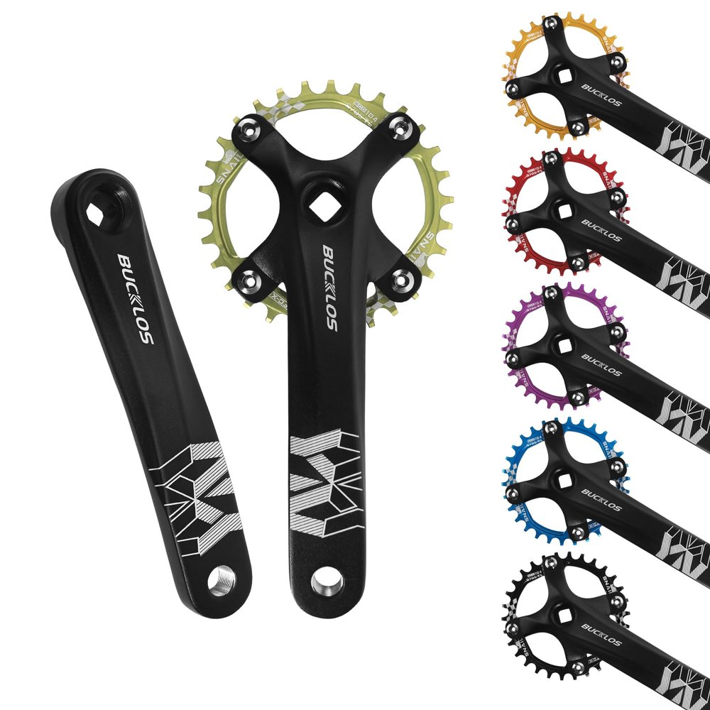 BUCKLOS 104 BCD 30T Mountain Bike Single Speed Crankset170mm Square Taper Crankset with Narrow Wide Teeth Round ChainringSix Color,Bicycle Crank Arm Set