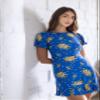 Bee Darlin Women's Flutter Sleeve Ruffle Hem Dress with Allover Floral Print Royal Yellow view 3