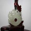 2" China Certified Nature Hetian Nephrite Jade Auspicious Double Dragon and Coin Double Carved Necklace Pendant 0099 view 2
