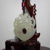 2" China Certified Nature Hetian Nephrite Jade Auspicious Double Dragon and Coin Double Carved Necklace Pendant 0099 view 3
