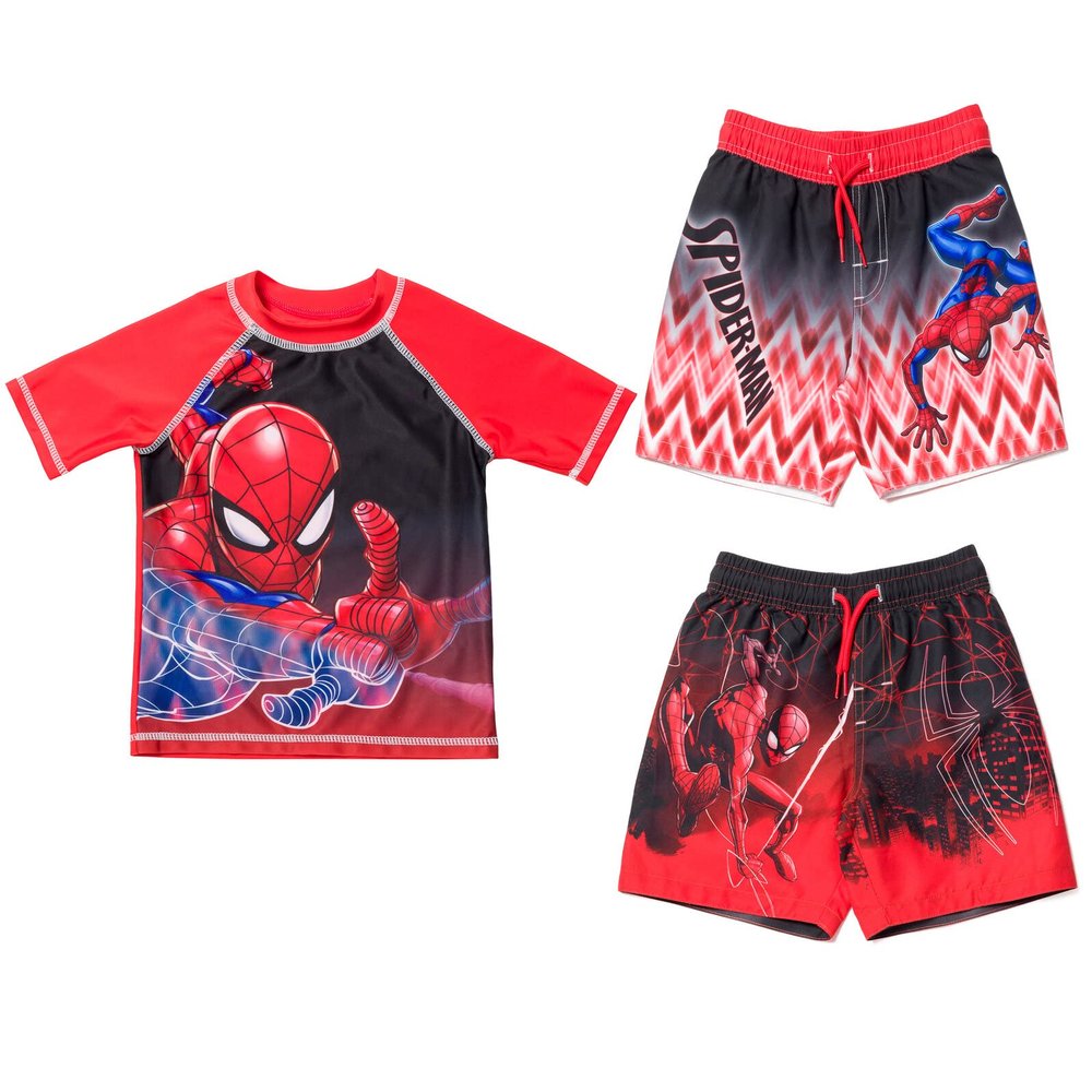 Marvel Avengers Spider-Man Big Boys Swim Rash Guard Swim Trunks Blue/Multicolor 10-12