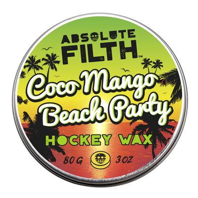 Absolute Filth Coco Mango Beach Party Scented Hockey Wax (Medium Tack) - Premium Performance for Maximum Grip & Blade Protection - Waterproof Stick Tape - 3oz Puck- Ice & Street