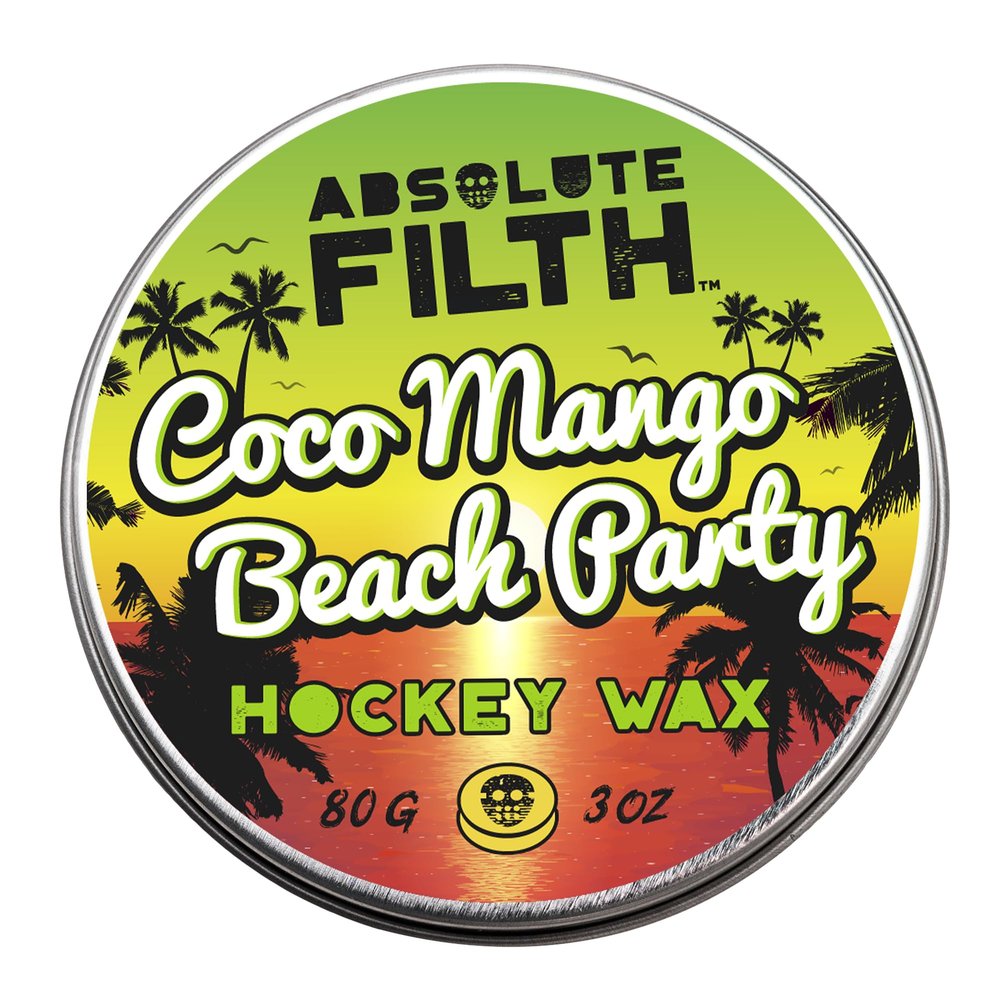 Absolute Filth Coco Mango Beach Party Scented Hockey Wax (Medium Tack) - Premium Performance for Maximum Grip & Blade Protection - Waterproof Stick Tape - 3oz Puck- Ice & Street