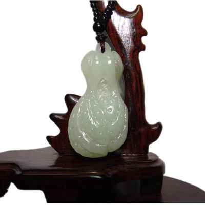 1.9" China Certified Nature Hetian Nephrite Jade Lucky Magnolia Flower Double Carved Necklace Pendant 7463