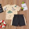 One opening Toddler Baby Boy Summer Clothes Daddy Son Letters T-Shirts Tees Tops+Camouflage Shorts Pants Outfits 2PCS Shorts Set Clothes (Beige Dinosaur outfits, 3T-4T) view 2