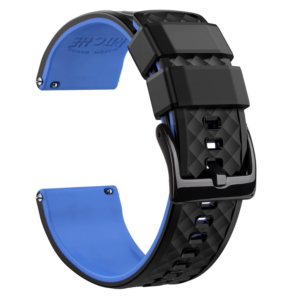 Ritche Christmas Gift 24mm Silicone Watch Band Quick Release Rubber Watch Bands for Men Women - Black Top Blue Bottom Black Buckle, White Elephant Gifts, Stocking Stuffers for Men