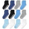CozyWay Crew Grip Youth Socks - Non-Slip Toddler Sock with Grippers - Soft Breathable Cotton Comfort - Size 5-7T, Blue/White/Gray, Pack of 12 view 1