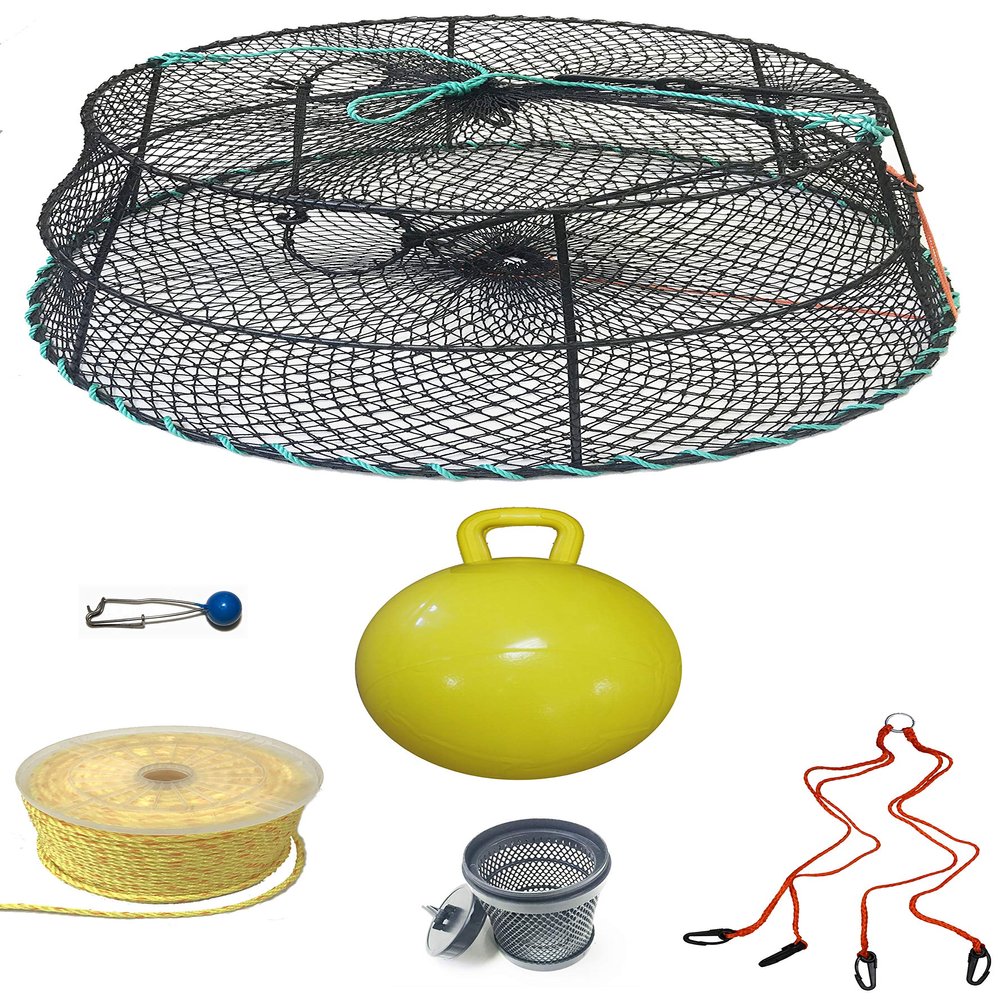 KUFA Sports Tower Style Prawn Trap with 400' Rope, Yellow Float, Vented Bait Jar & Harness Combo (CT79+PAP56+HA2)