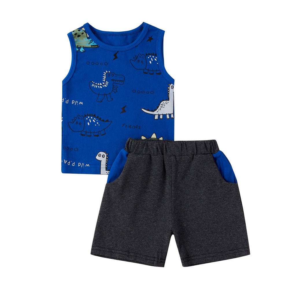 One opening Toddler Baby Boy Summer Clothes Daddy Son Letters T-Shirts Tees Tops+Camouflage Shorts Pants Outfits 2PCS Shorts Set Clothes (Blue Dinosaur Tank outfits, 12-18 months)