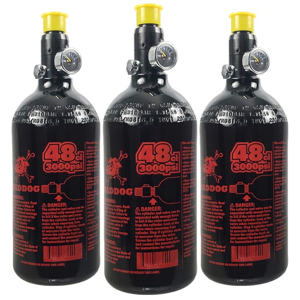 Maddog 48/3000 Aluminum Compressed Air HPA Paintball Tank with Regulator - Airgun Airsoft PCP - Fresh Hydro Date - Ships Empty - 3 Pack