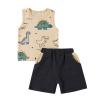 One opening Toddler Baby Boy Summer Clothes Daddy Son Letters T-Shirts Tees Tops+Camouflage Shorts Pants Outfits 2PCS Shorts Set Clothes (Beige Dinosaur Tank outfits, 2T-3T) view 1