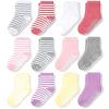 CozyWay Kids Crew Grip Socks - Non-Slip Soles & Toddler Socks with Grippers - Soft Breathable Cotton Comfort - Machine Washable Durability - Size 5-7 Years, Pink/White, Pack of 12 view 1