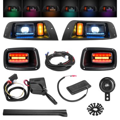 10L0L Upgrade Golf Cart Light Kit 12V-80V for EZGO TXT G&E, Headlight Taillight with Turn Signal Switch, Low High Beam, Blinker & Brake Light Switch Pad, Horn, Daytime Running Lamp (RGB Version)