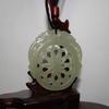 2.1" China Certified Nature Hetian Nephrite Jade Double Dragon and Flower Hand Carved Necklace Pendant 0102 view 2