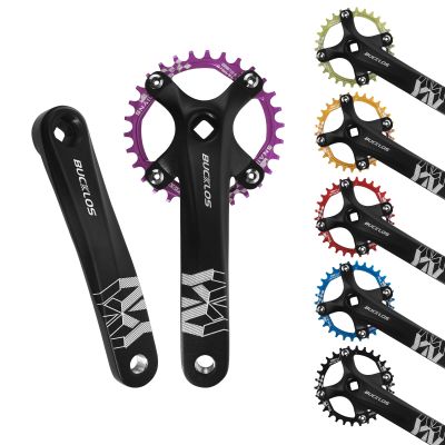 BUCKLOS 104 BCD 30T Mountain Bike Single Speed Crankset170mm Square Taper Crankset with Narrow Wide Teeth Round ChainringSix Color,Bicycle Crank Arm Set