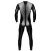 Lejafay Latex Men's Patent Leather Jumpsuits Wet Look Liquid Stretchy Tights Bodysuit Costume Black X-Large view 2
