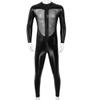 Lejafay Latex Men's Patent Leather Jumpsuits Wet Look Liquid Stretchy Tights Bodysuit Costume Black X-Large view 3