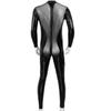 Lejafay Latex Men's Patent Leather Jumpsuits Wet Look Liquid Stretchy Tights Bodysuit Costume Black X-Large view 4