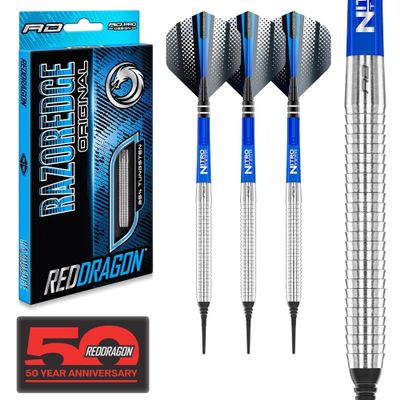 RED DRAGON Razor Edge Original 18 Gram Tungsten Softip Darts Set with Flights and Stems