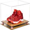 Better Display Cases Acrylic Extra Large Shoe Display Case for Basketball Shoe, Hightop, Soccer & Football Cleats with Clear Case, Pink Risers and Wood Base 18 x 14 x 12 (A014/V60) view 1