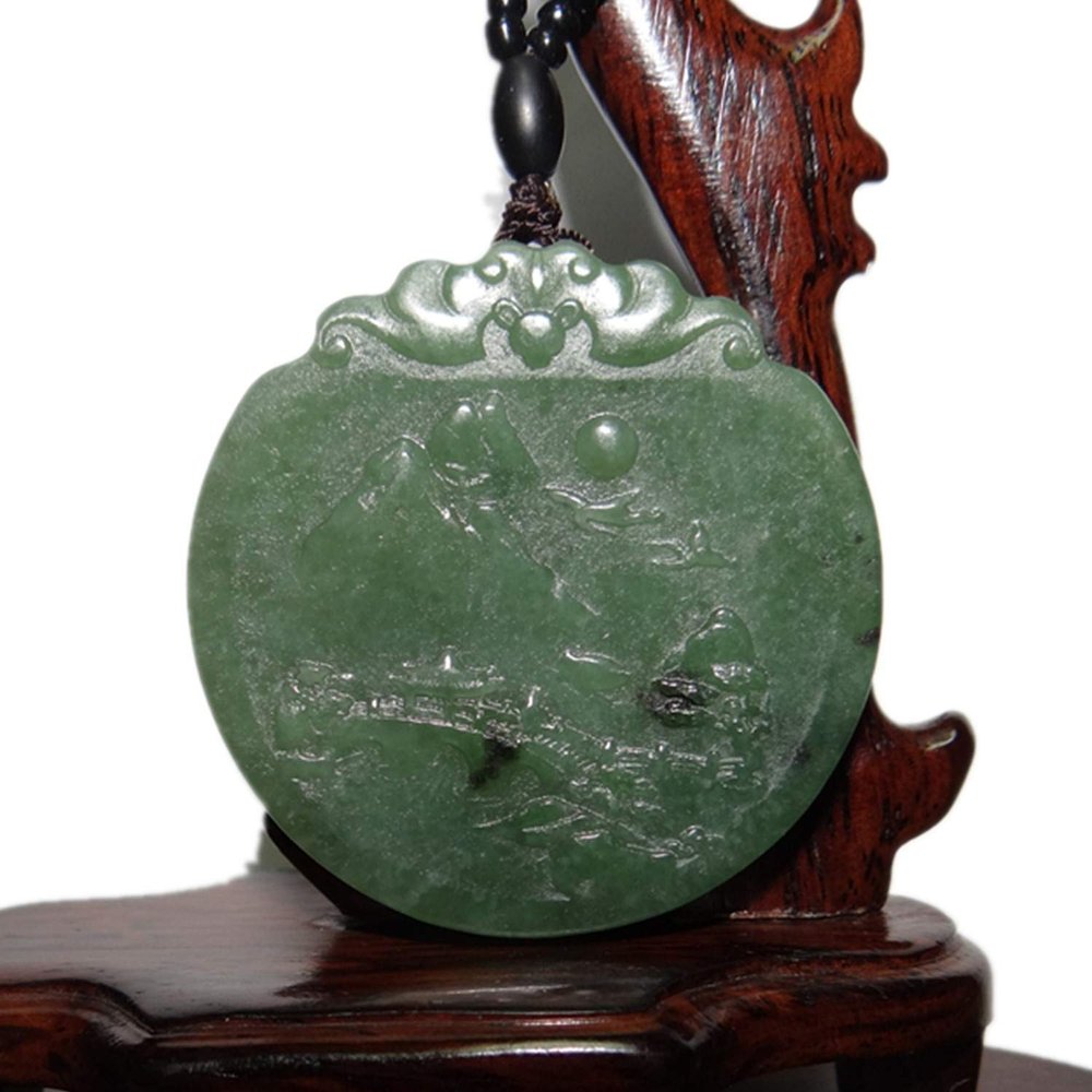 1.9" China Certified Nature Hetian Nephrite Jade Nice Landscape Hand Carved Necklace Pendant 0073