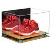 Better Display Cases Acrylic Extra Large Shoe Display Case for Basketball Shoe, Hightop, Soccer & Football Cleats with Mirror Case, Light Blue Risers and Wood Base 18 x 14 x 12 (A014/V60) view 1