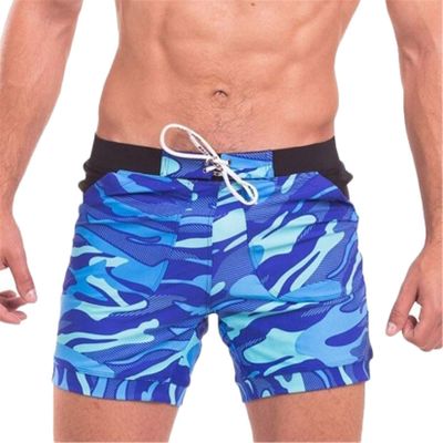 Andongnywell Men's Swimsuit Camo Quick Dry Mens Swimming Shorts Trunks with Pocket Camouflage Short Pants (Blue,XX-Large)