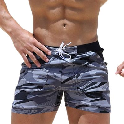 Andongnywell Men's Swimsuit Camo Quick Dry Mens Swimming Shorts Trunks with Pocket Camouflage Short Pants (Gray,XX-Large)