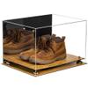 Better Display Cases Acrylic Extra Large Shoe Display Case for Basketball Shoe, Hightop, Soccer & Football Cleats with Mirror Case, Gold Risers and Wood Base 18 x 14 x 12 (A014/V60) view 2