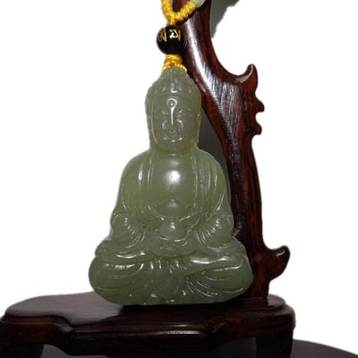 2.4" China Certified Nature Hetian Nephrite Jade Blessing tathagata Hand Carved Necklace Pendant 7464