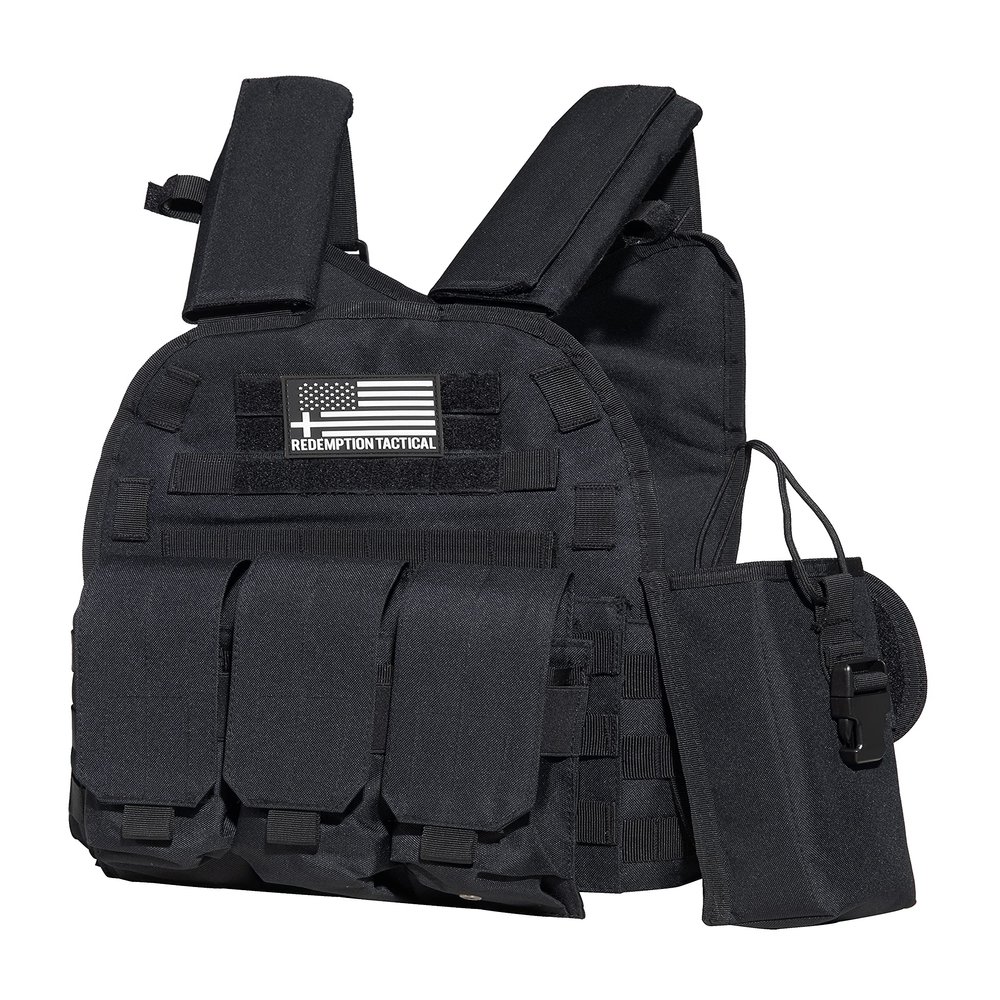 Tactical PALS Molle Airsoft Paintball Vest with Side Cummerbund, Mil Spec 1000D Modular w/Triple Mag Pouch, IFAK (Black)