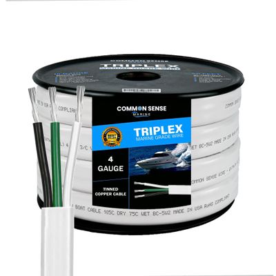 4 Gauge 3 Conductor Marine Wire - 100 ft Triplex Flat Marine Grade Wire Tinned Copper Oxygen-Free Insulated - 4/3 AWG UL 1426 Standard PVC Wire for Boat, Automotive, Speakers, Camper & Trailers