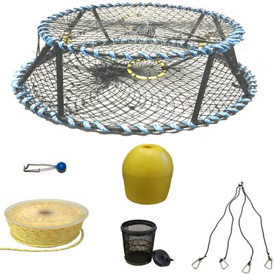 KUFA Sports Vinyl Coated Heavy Duty Tower Style Prawn Trap with 400' Rope, Yellow Float, Vented Bait Jar & Harness Combo (CT130+PAP39+HA5)