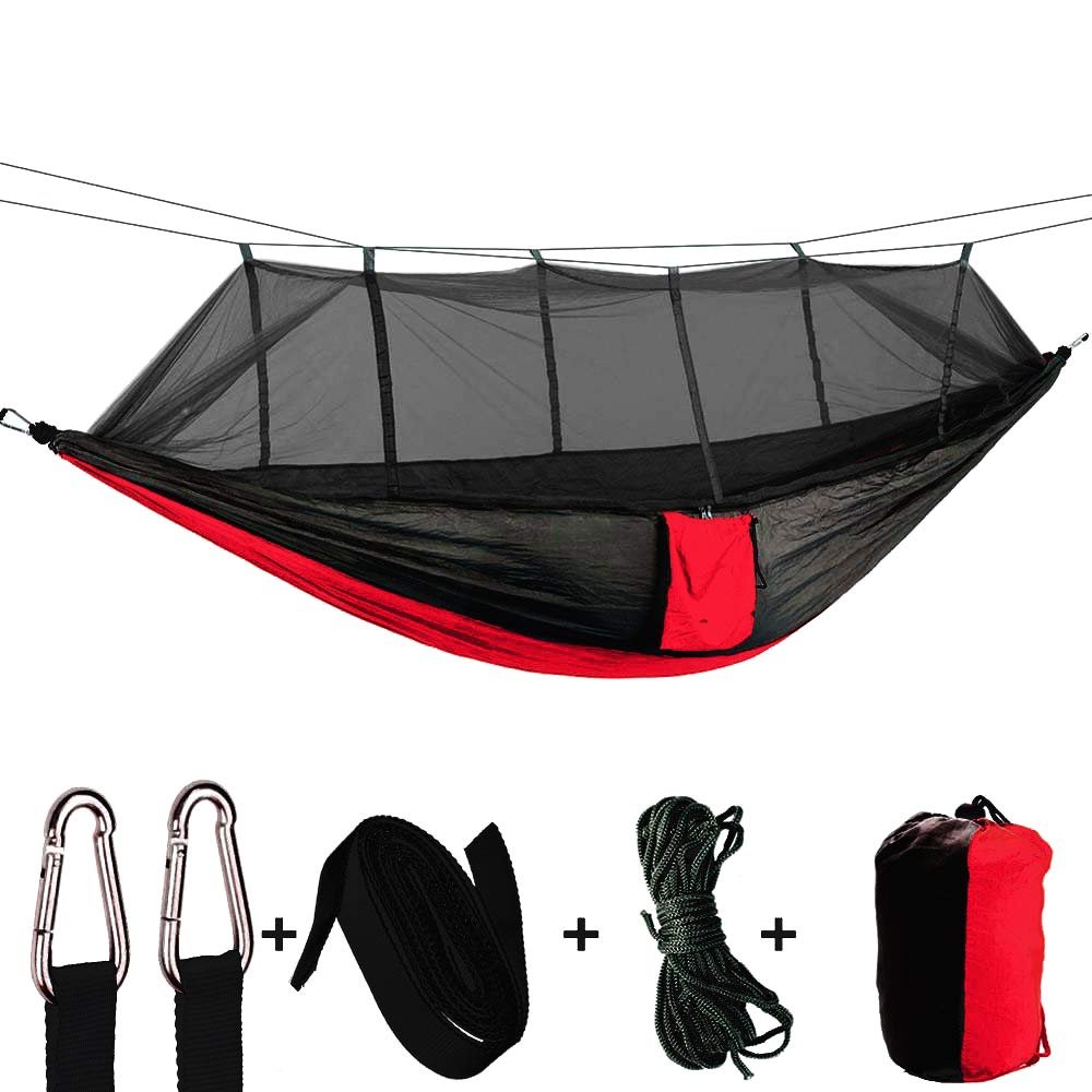 Sirius Survival Portable Camping Hammock with Mosquito Net - 7 Colors (Red/Black)