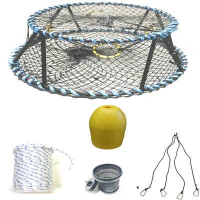 KUFA Sports Vinyl Coated Heavy Duty Tower Style Prawn Trap with 400' Rope, Yellow Float, Vented Bait Jar & Harness Combo (CT130+PAM39+HA5)