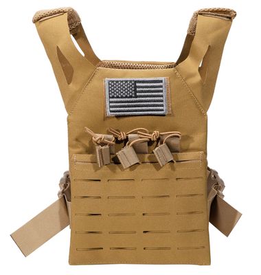 Cadet 2.0 Childrens Tactical Airsoft Paintball Kids Vest, Free US Flag Patch, Mil Spec PALS Laser cut Molle Modular w/Mag Pouches (Brown)