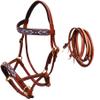 CHALLENGER Horse Western Leather Training Tack Bitless Sidepull Beaded Bridle Reins 77RS14TN view 1
