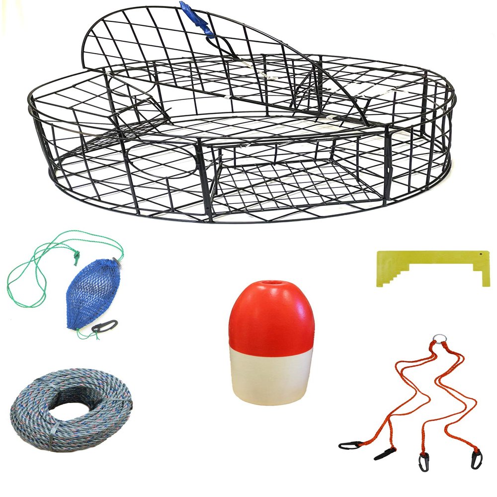 KUFA Sports 30" Vinyl Coated Crab Trap with & Accessories Combo with Bait Bag with Rubber Easy Locker (Stretched mesh Size 3/4") (CT110+CAL34)