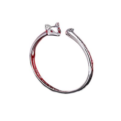 Caiyao Fox Bracelet Rune Symbol Animals Adjustable Bangle Cute Lovely Fox Tail Wrap Cuff Bracelets Best Gift for Fox Lover Gifts Women Friend Jewelry-C silver red eye