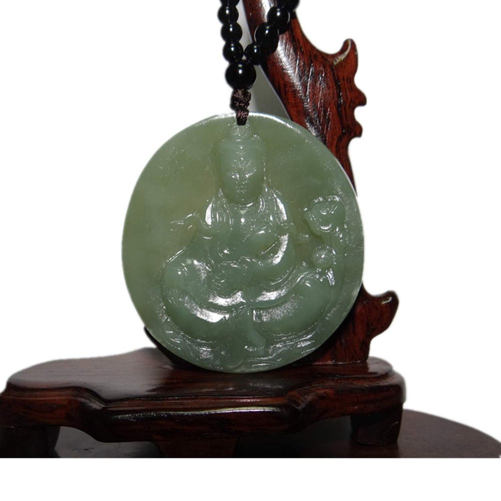 2" China Certified Nature Hetian Nephrite Jade Blessing Kwan-yin Hand Carved Necklace Pendant 0078