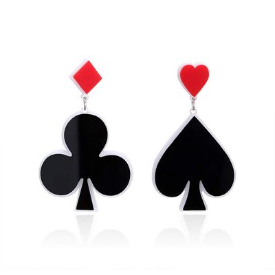 1-8Pairs Mini Tiny Little Poker Playing Cards Earrings Clock Hearts Dangle Earrings Clubs Spades Drop Earrings for Women Party Jewelry-C short