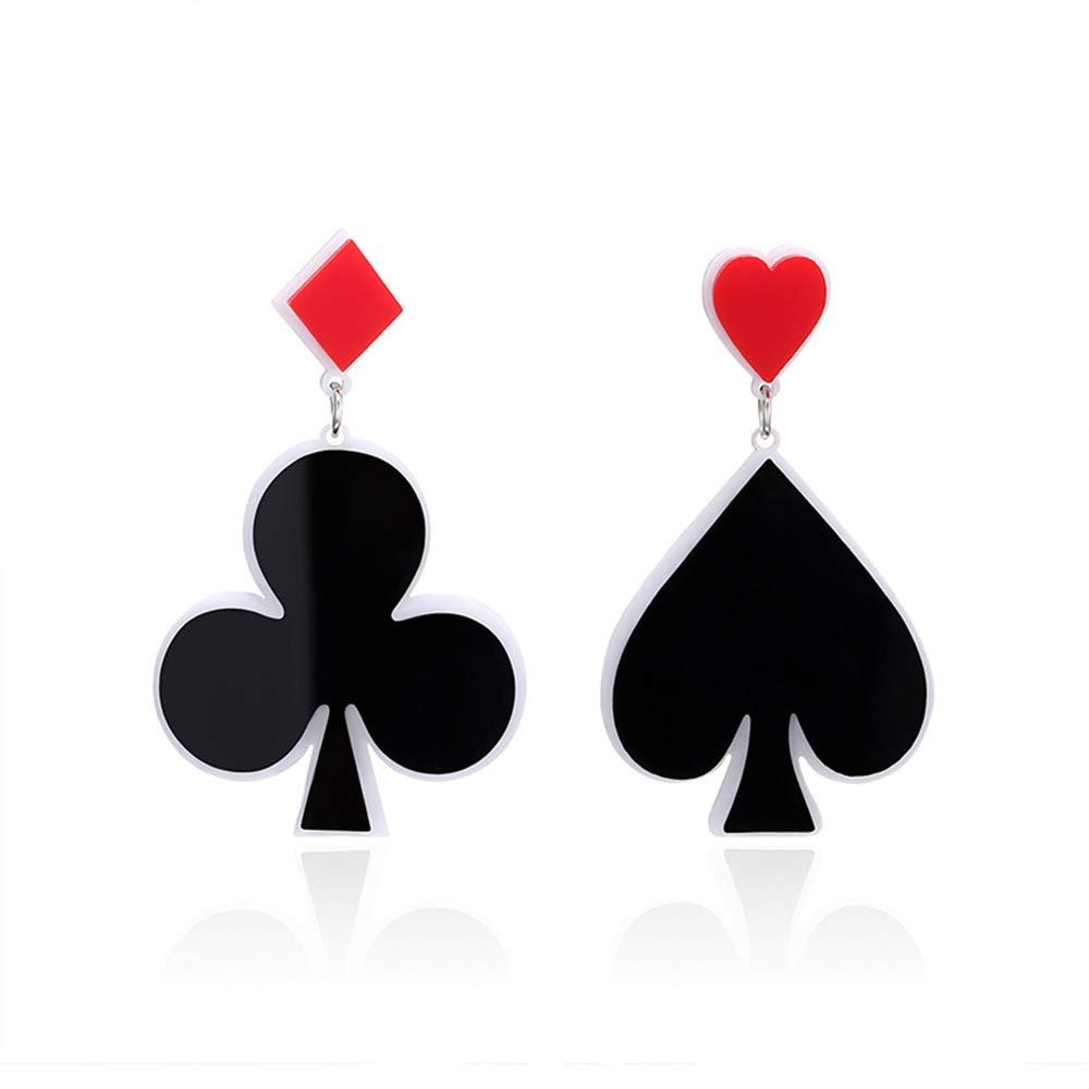 1-8Pairs Mini Tiny Little Poker Playing Cards Earrings Clock Hearts Dangle Earrings Clubs Spades Drop Earrings for Women Party Jewelry-C short