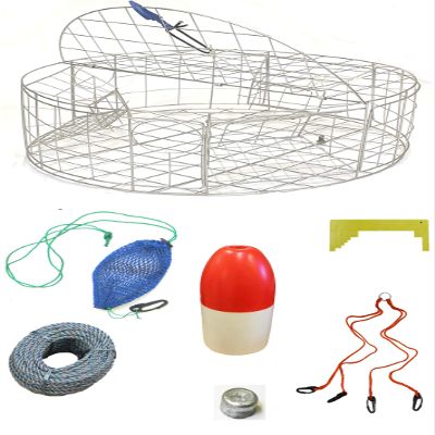 KUFA Sports 30"x12" Stainless Steel Crab Trap & Accessories Combo (CT120+CAL14+ZIN)