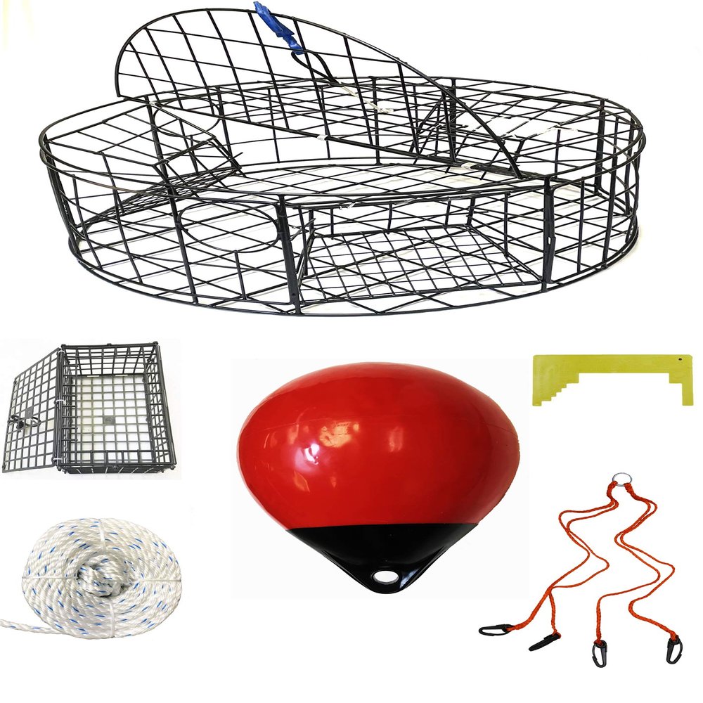 KUFA Sports 30" Vinyl Coated Steel Wire Crab Trap with & Accessories Combo (CT110+CA30SE)