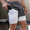 Andongnywell Men's 2 in 1 Active Short Trousers Elasticity Lightweight Quick Dry Jogger Shorts with Pockets (Gray,XX-Large) view 4